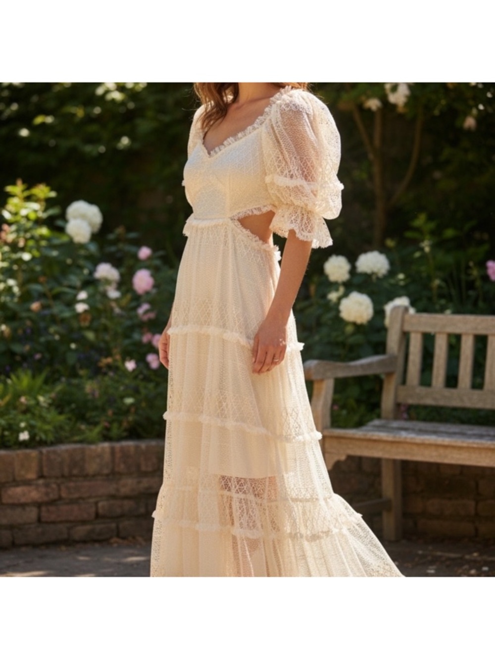 Skylar Rose Size Small Cream Lace off-shoulder Tiered Maxi Dress - Picture 16 of 16